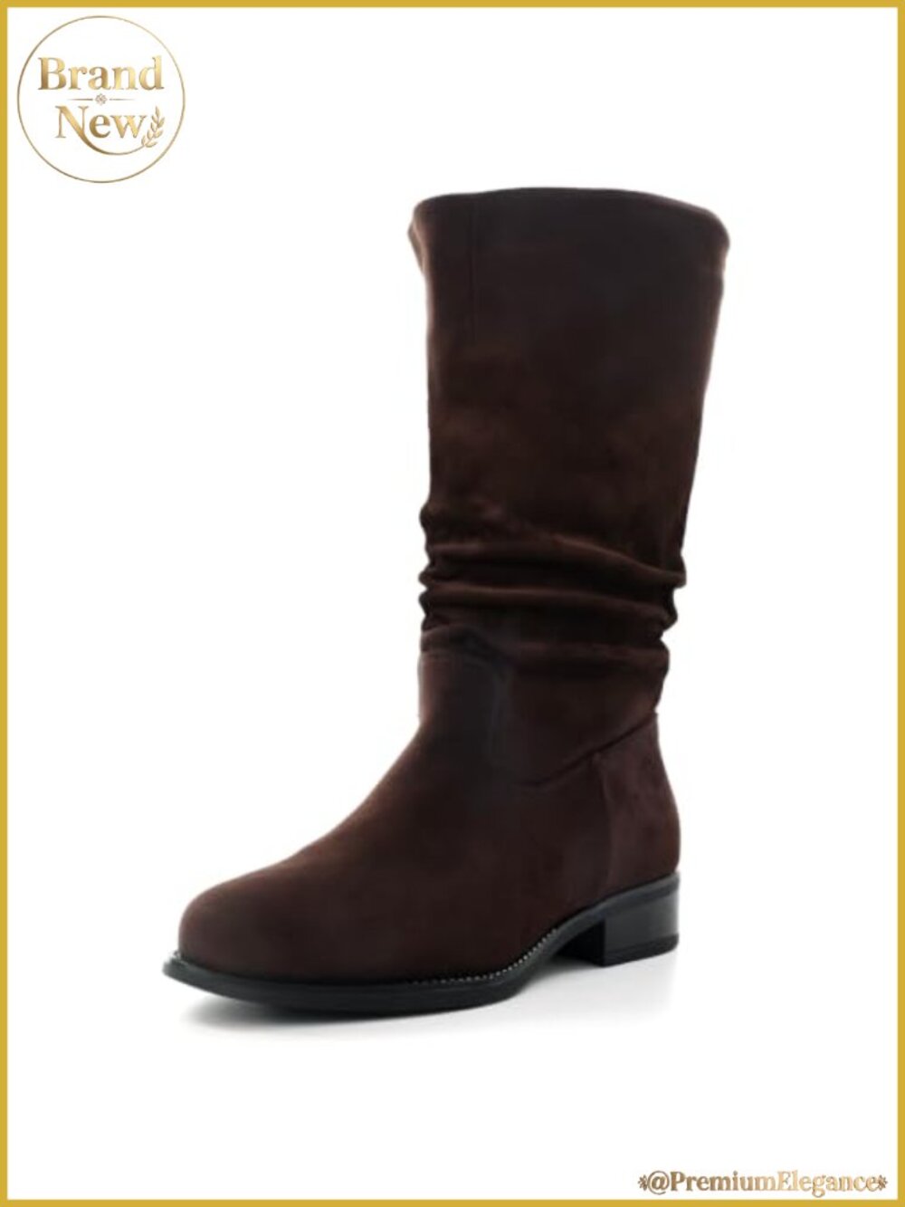 Slouchy Mid Calf Flat Boots Faux Suede Pull On Side Zip Women's Fall Winter
